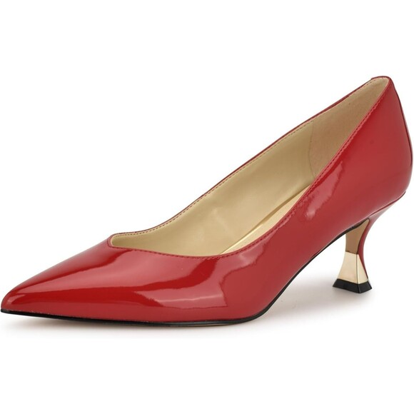 ModiModern Red Patent Leather Gold Heel Pointed Toe Pumps Womens 9 - Picture 1 of 12